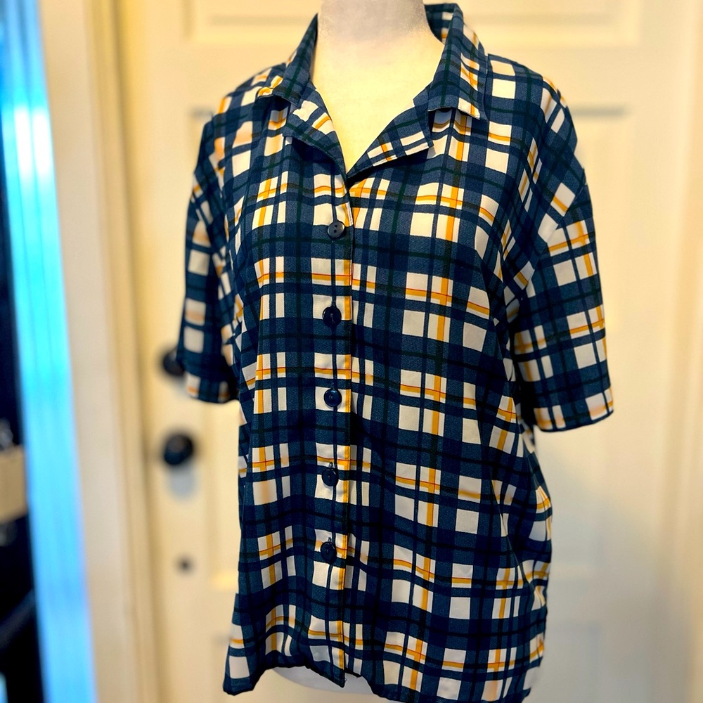 VTG Patchington Plaid Button Down Shirt Sleeve Blouse Sz M